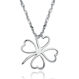 Collier En Titane Plaqué Platine En Forme De Trèfle Pour Femme, Facile À Utiliser