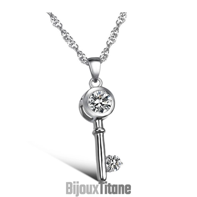 Collier En Titane Plaqué Platine Avec Serrure Et Clé Pour Femme, Grande Variété, Avec Strass Collier En Titane Plaqué Platine Avec Serrure Et Clé Pour Femme, Grande Variété, Avec Strass