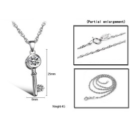 Collier En Titane Plaqué Platine Avec Serrure Et Clé Pour Femme, Grande Variété, Avec Strass