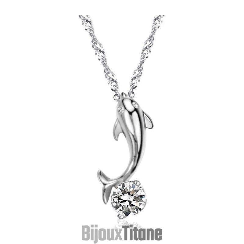 Collier En Titane Plaqué Platine En Forme De Dauphin Féminin Avec Diamant, De Renommée Mondiale Collier En Titane Plaqué Platine En Forme De Dauphin Féminin Avec Diamant, De Renommée Mondiale