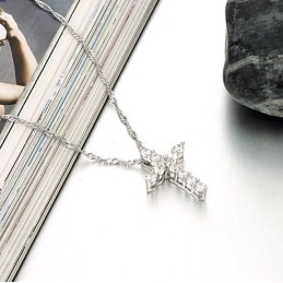 Collier En Titane Plaqué Platine Avec Croix Pour Femme, De Réputation Fiable, Avec Strass