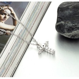 Collier En Titane Plaqué Platine Avec Croix Pour Femme, De Réputation Fiable, Avec Strass