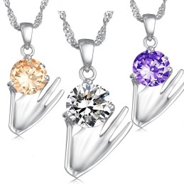 Collier En Titane Plaqué Platine Violet Avec Diamants Pour Femme