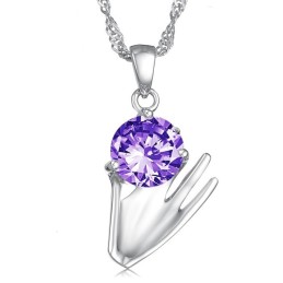 Collier En Titane Plaqué Platine Violet Avec Diamants Pour Femme