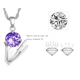 Collier En Titane Plaqué Platine Violet Avec Diamants Pour Femme