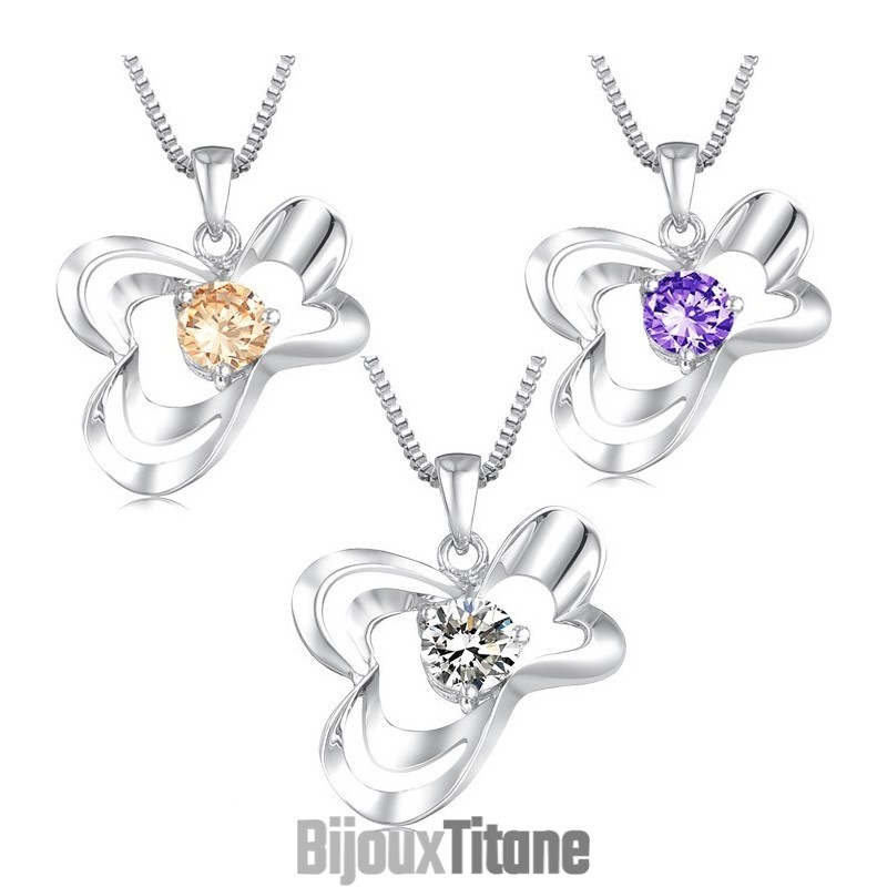 Collier En Titane Plaqué Platine Pour Femme D'Excellente Qualité Avec Diamant Collier En Titane Plaqué Platine Pour Femme D'Excellente Qualité Avec Diamant