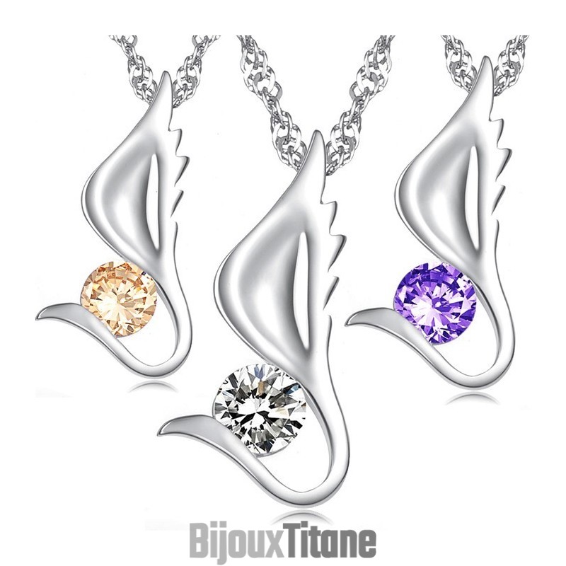 Collier En Titane Plaqué Platine En Forme D'Aile Féminine Avec Diamant, La Reine De La Qualité