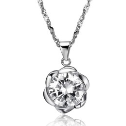 Collier En Titane Plaqué Platine En Forme De Rose Pour Femme, De Qualité Stable