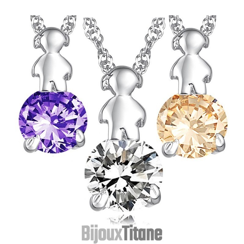 Collier En Titane Plaqué Platine Pour Femme, Durable Et À Usage Intensif, Avec Diamant Collier En Titane Plaqué Platine Pour Femme, Durable Et À Usage Intensif, Avec Diamant