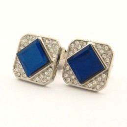 Boutons De Manchette Carrés En Titane Avec Cristal Bleu Et Diamants