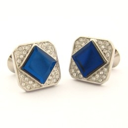 Boutons De Manchette Carrés En Titane Avec Cristal Bleu Et Diamants