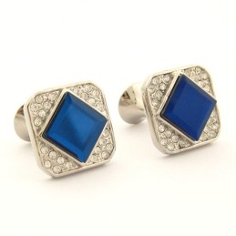 Boutons De Manchette Carrés En Titane Avec Cristal Bleu Et Diamants