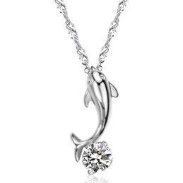 Collier En Titane Plaqué Platine En Forme De Dauphin Femelle Avec Diamant, Qualité Et Quantité Garanties
