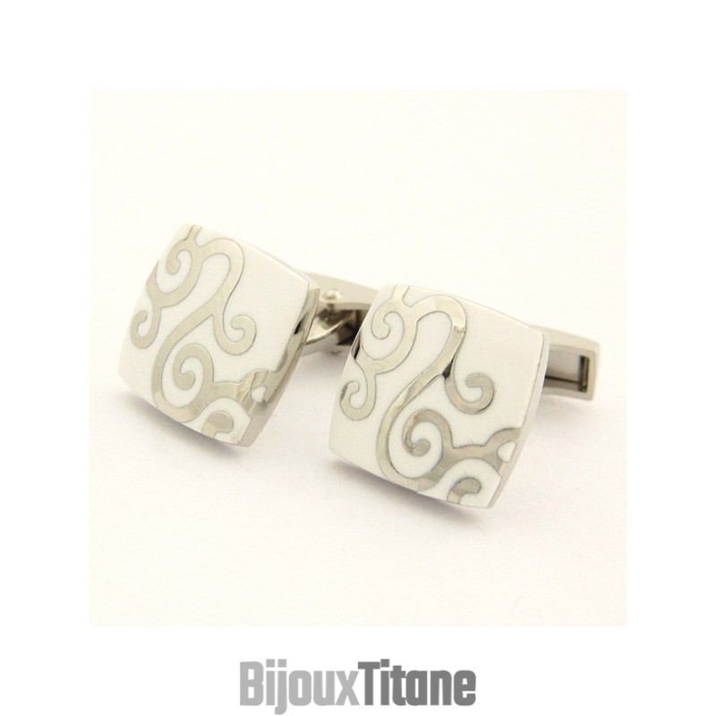 Boutons De Manchette Classiques En Titane Et Plaqué Blanc Boutons De Manchette Classiques En Titane Et Plaqué Blanc