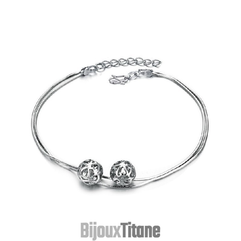 Bracelet De Cheville En Titane Plaqué Platine Pour Femme, Entièrement Conforme Aux Spécifications, En Forme De Boule Creuse