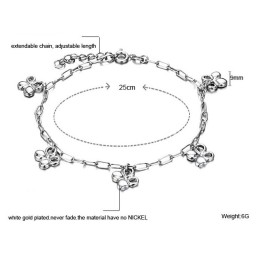 La Reine De La Qualité Bracelet De Cheville En Titane Plaqué Platine En Forme De Trèfle Pour Femme