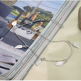 Bracelet De Cheville En Titane Plaqué Platine En Forme De Feuille Pour Femme D'Excellente Qualité