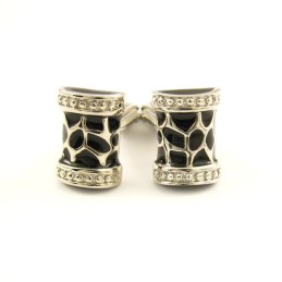 Boutons De Manchette En Titane Avec Tambour À Fleurs Noires