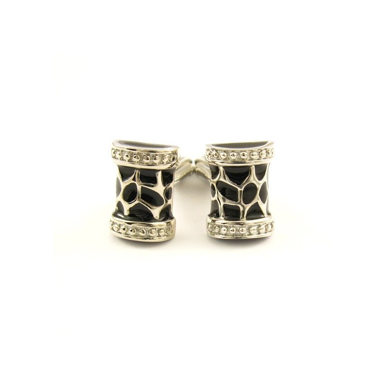 Boutons De Manchette En Titane Avec Tambour À Fleurs Noires
