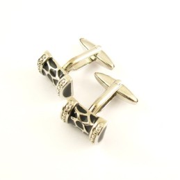 Boutons De Manchette En Titane Avec Tambour À Fleurs Noires