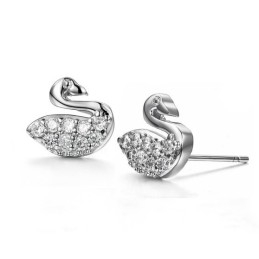 Boucles D'Oreilles En Titane Plaqué Platine En Forme De Cygne Pour Femme, Durables Et À Usage Intensif, Avec Diamants