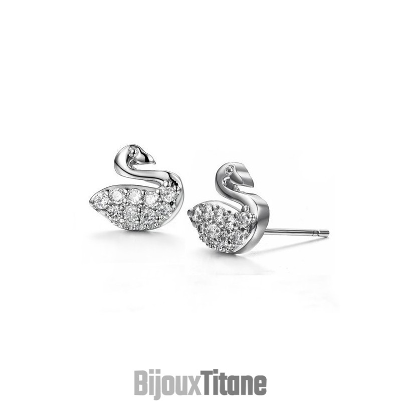 Boucles D'Oreilles En Titane Plaqué Platine En Forme De Cygne Pour Femme, Durables Et À Usage Intensif, Avec Diamants Boucles D'Oreilles En Titane Plaqué Platine En Forme De Cygne Pour Femme, Durables Et À Usage Intensif, Avec Diamants