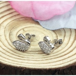 Boucles D'Oreilles En Titane Plaqué Platine En Forme De Cygne Pour Femme, Durables Et À Usage Intensif, Avec Diamants