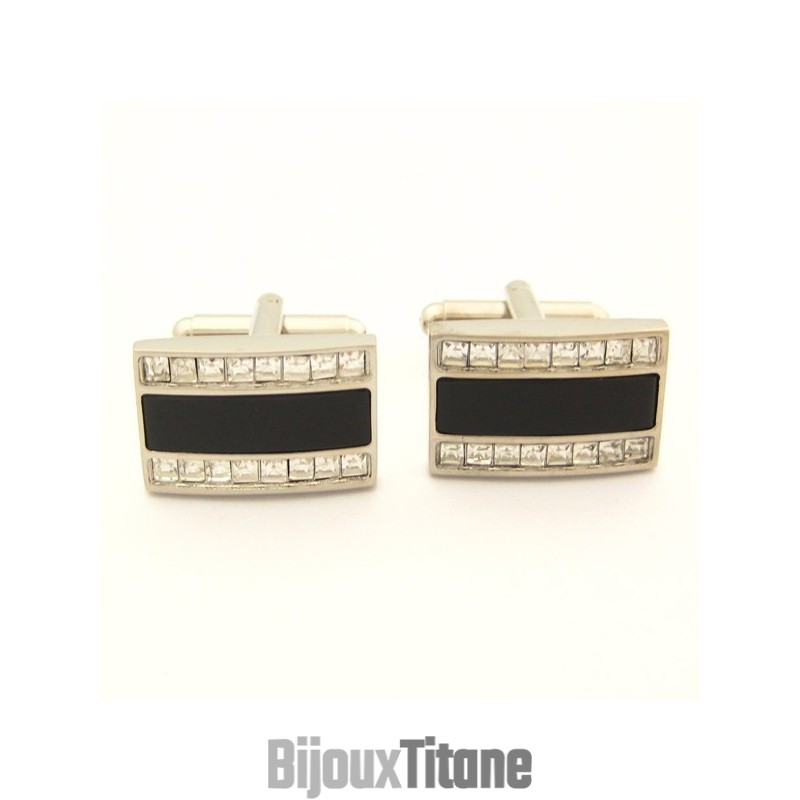 Boutons De Manchette Oblongs Classiques En Titane Et Plaqué Noir
