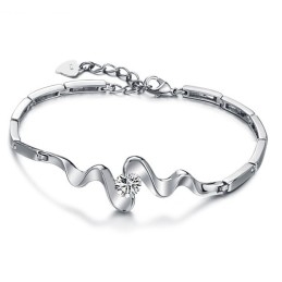 Bracelet Classique En Titane Plaqué Platine Avec Strass Pour Femme