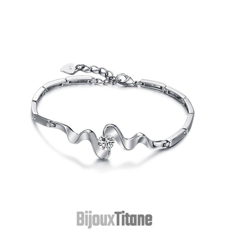 Bracelet Classique En Titane Plaqué Platine Avec Strass Pour Femme Bracelet Classique En Titane Plaqué Platine Avec Strass Pour Femme