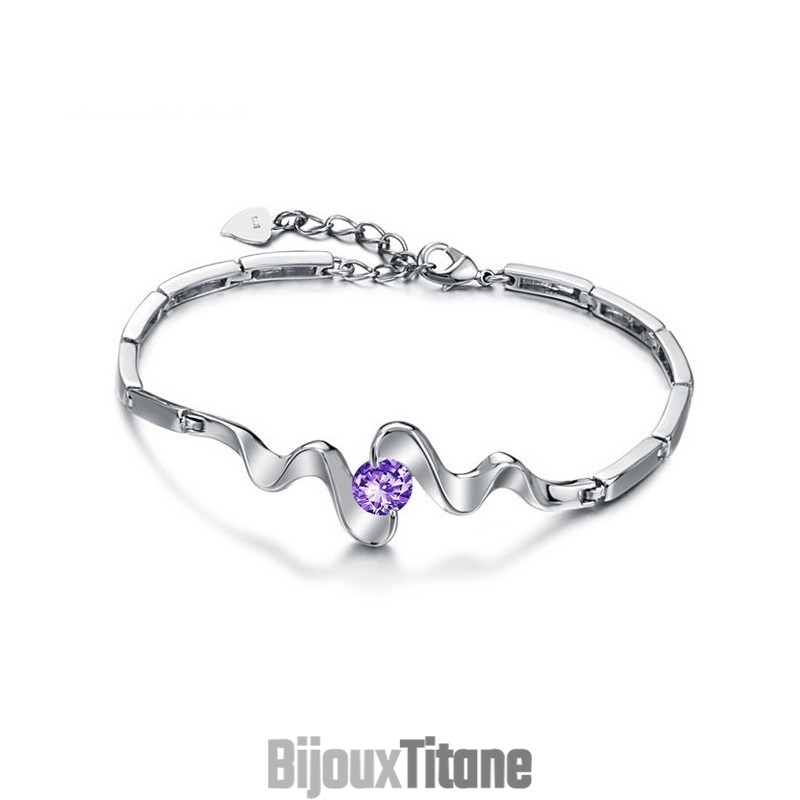 Bracelet En Titane Plaqué Platine Violet De Haute Qualité Pour Femme Avec Diamant
