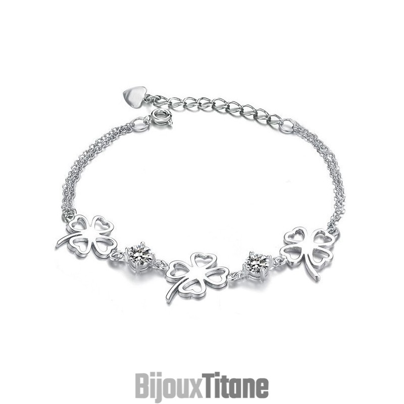 Bracelet En Titane Plaqué Platine Avec Diamants En Forme De Trèfle Pour Femme, La Reine De La Qualité Bracelet En Titane Plaqué Platine Avec Diamants En Forme De Trèfle Pour Femme, La Reine De La Qualité