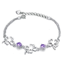 Bracelet En Titane Plaqué Platine Avec Diamants En Forme De Trèfle Pour Femme, La Reine De La Qualité