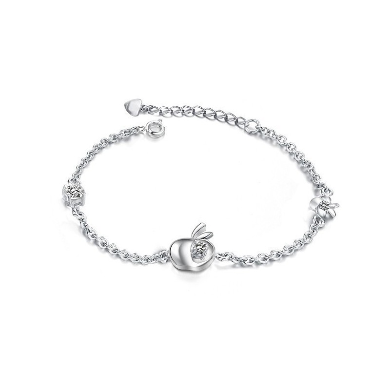 Bracelet En Titane Plaqué Platine Avec Diamants, Forme Pomme Pour Femme Bracelet En Titane Plaqué Platine Avec Diamants, Forme Pomme Pour Femme