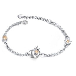 Bracelet En Titane Plaqué Platine Avec Diamants, Forme Pomme Pour Femme
