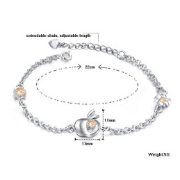 Bracelet En Titane Plaqué Platine Avec Diamants, Forme Pomme Pour Femme