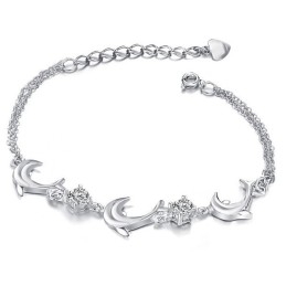 Bracelet En Titane Plaqué Platine En Forme De Dauphin Féminin De Haute Qualité