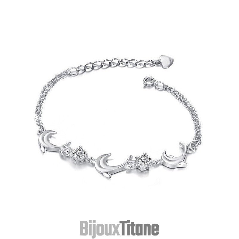 Bracelet En Titane Plaqué Platine En Forme De Dauphin Féminin De Haute Qualité Bracelet En Titane Plaqué Platine En Forme De Dauphin Féminin De Haute Qualité