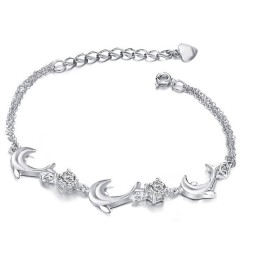 Bracelet En Titane Plaqué Platine En Forme De Dauphin Pour Femme Avec Cristal, Qualité Et Quantité Garanties