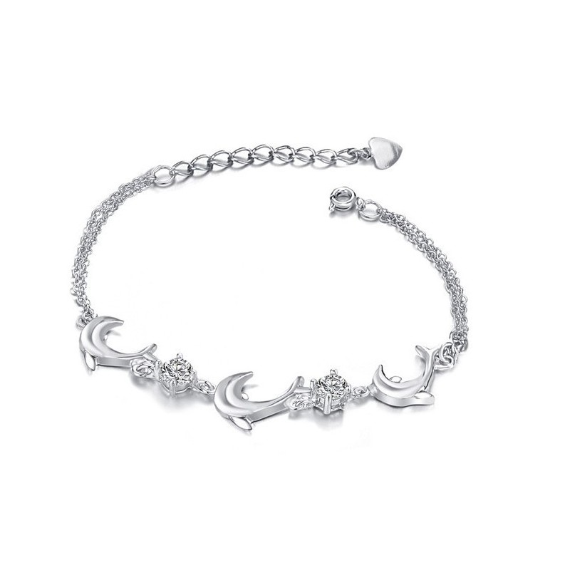 Bracelet En Titane Plaqué Platine En Forme De Dauphin Pour Femme Avec Cristal, Qualité Et Quantité Garanties Bracelet En Titane Plaqué Platine En Forme De Dauphin Pour Femme Avec Cristal, Qualité Et Quantité Garanties
