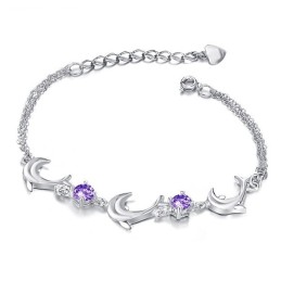 Bracelet En Titane Plaqué Platine En Forme De Dauphin Pour Femme Avec Cristal, Qualité Et Quantité Garanties