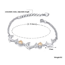 Bracelet En Titane Plaqué Platine En Forme De Dauphin Pour Femme Avec Cristal, Qualité Et Quantité Garanties
