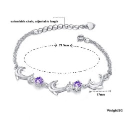 Bracelet En Titane Plaqué Platine En Forme De Dauphin Pour Femme Avec Cristal, Qualité Et Quantité Garanties