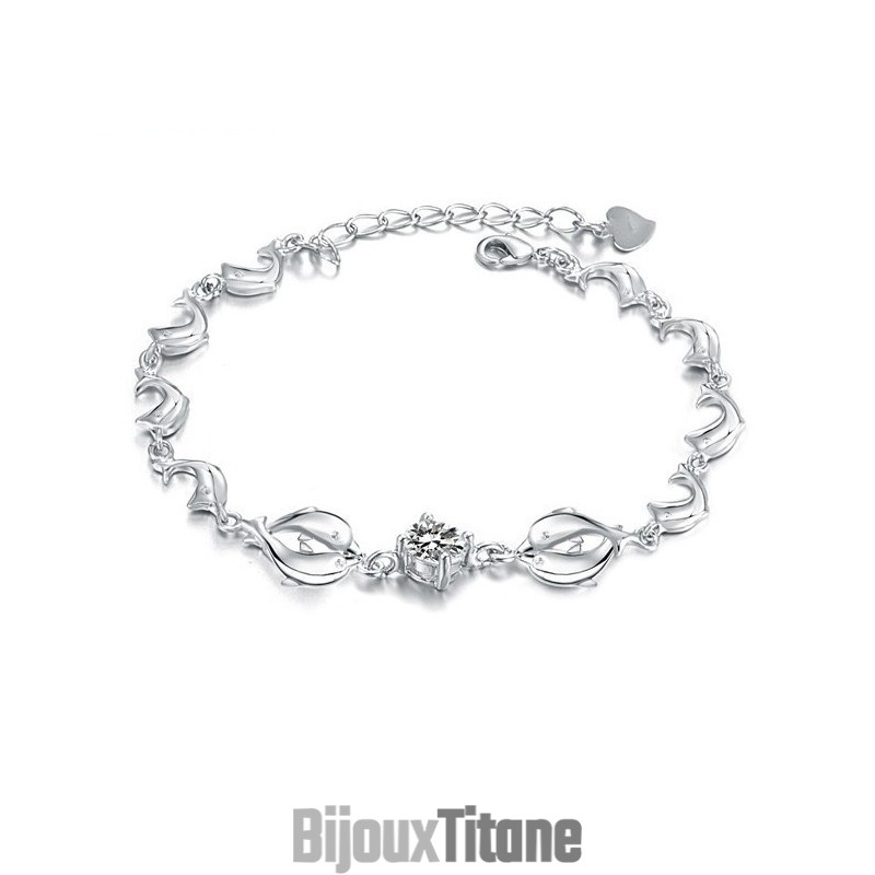Bracelet En Titane Plaqué Platine En Forme De Dauphin Féminin, La Reine De La Qualité Bracelet En Titane Plaqué Platine En Forme De Dauphin Féminin, La Reine De La Qualité