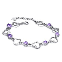 Bracelet Élégant En Titane Plaqué Platine Pour Femme, De Qualité Fiable Et Avec Diamant Violet