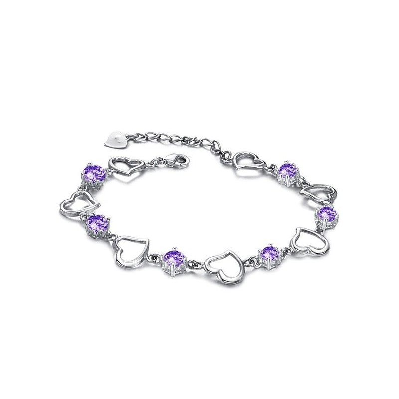 Bracelet Élégant En Titane Plaqué Platine Pour Femme, De Qualité Fiable Et Avec Diamant Violet Bracelet Élégant En Titane Plaqué Platine Pour Femme, De Qualité Fiable Et Avec Diamant Violet