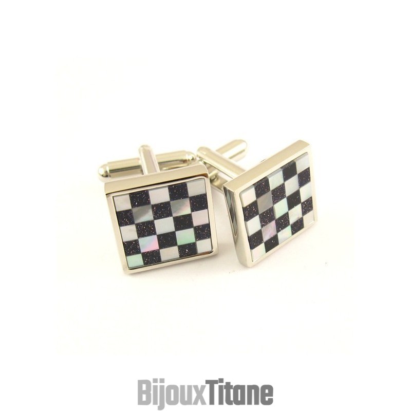 Boutons De Manchette En Titane Avec Coque Noire Et Blanche Boutons De Manchette En Titane Avec Coque Noire Et Blanche