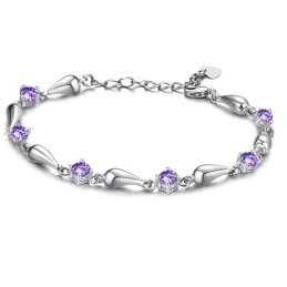 Bracelet En Titane Plaqué Platine Violet Pour Femme, Durable Et À Usage Intensif, Avec Diamant