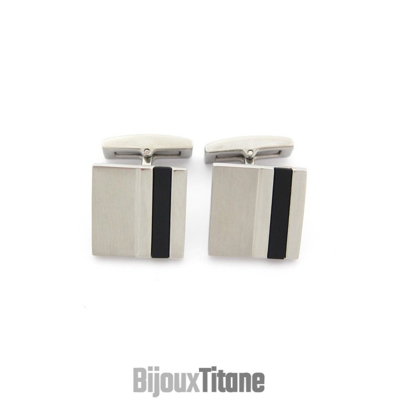 Boutons De Manchette Carrés En Titane Et Émail Noir Boutons De Manchette Carrés En Titane Et Émail Noir