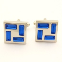 Boutons De Manchette En Titane Avec Cristaux Bleus